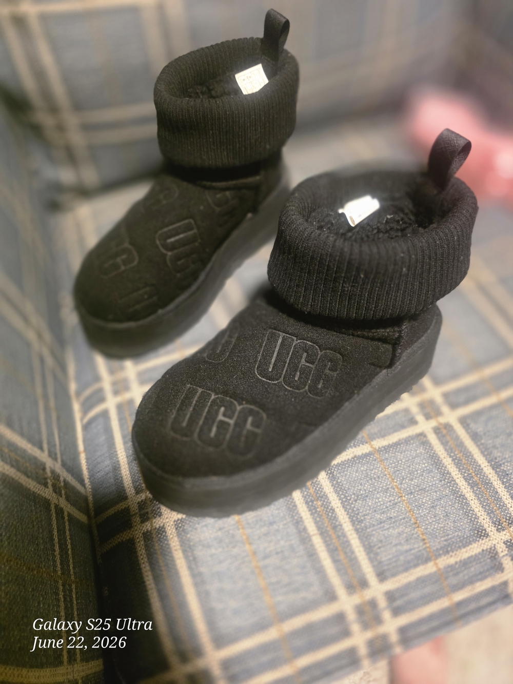 UGG Black Logo Knit-Cuff Platform Booties